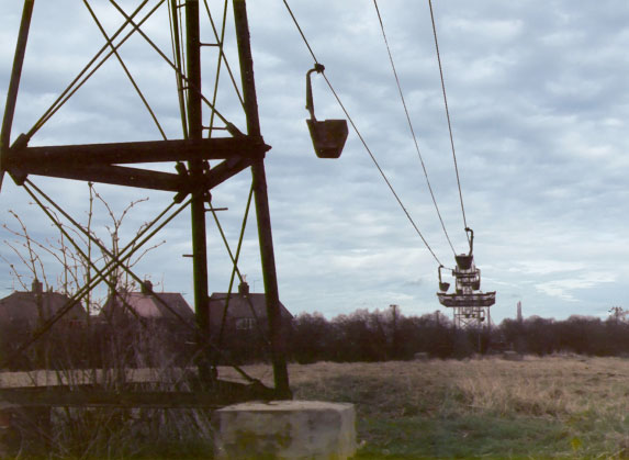 1970's photo of the aerial ropeway looking east towards Eye brickyards