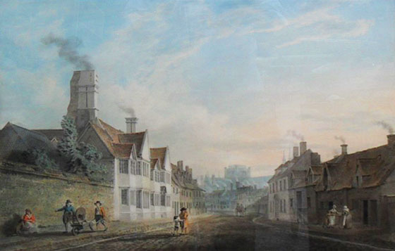 Peterborough Cathedral from Westgate by J C Barrow 1797