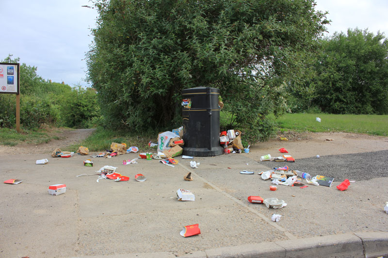 Litter around the entrance to Eye Nature Reserve